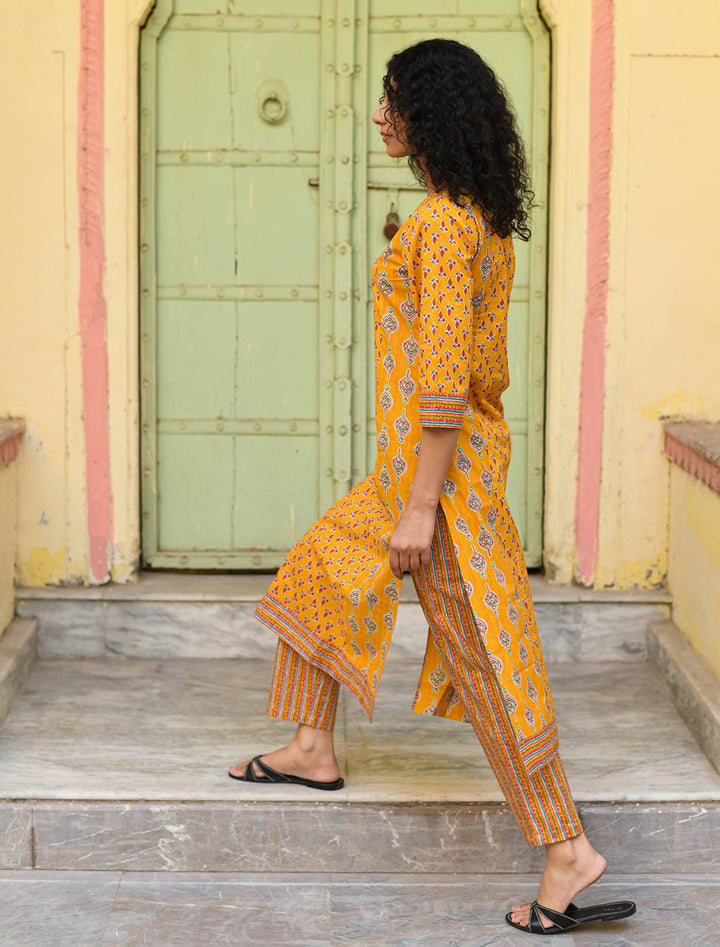 rangeelo-Floral-Printed-Regular-Pure-Cotton-Kurta-With-Trousers-&-Dupatta-RO194YELLOW