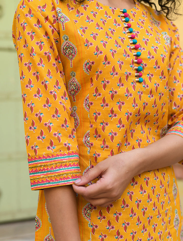 rangeelo-Floral-Printed-Regular-Pure-Cotton-Kurta-With-Trousers-&-Dupatta-RO194YELLOW