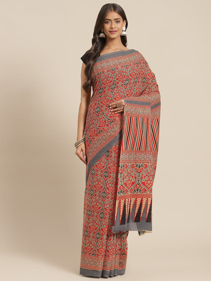 Red-&-Grey-Printed-Saree-6036SARRD