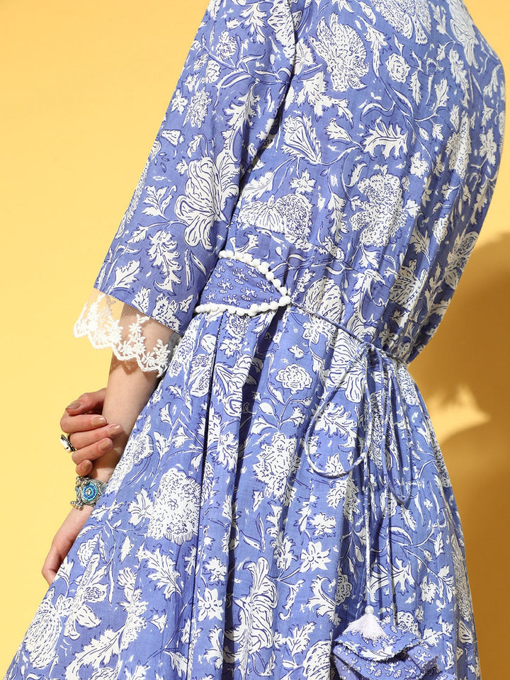 Blue Floral Ethnic Dress