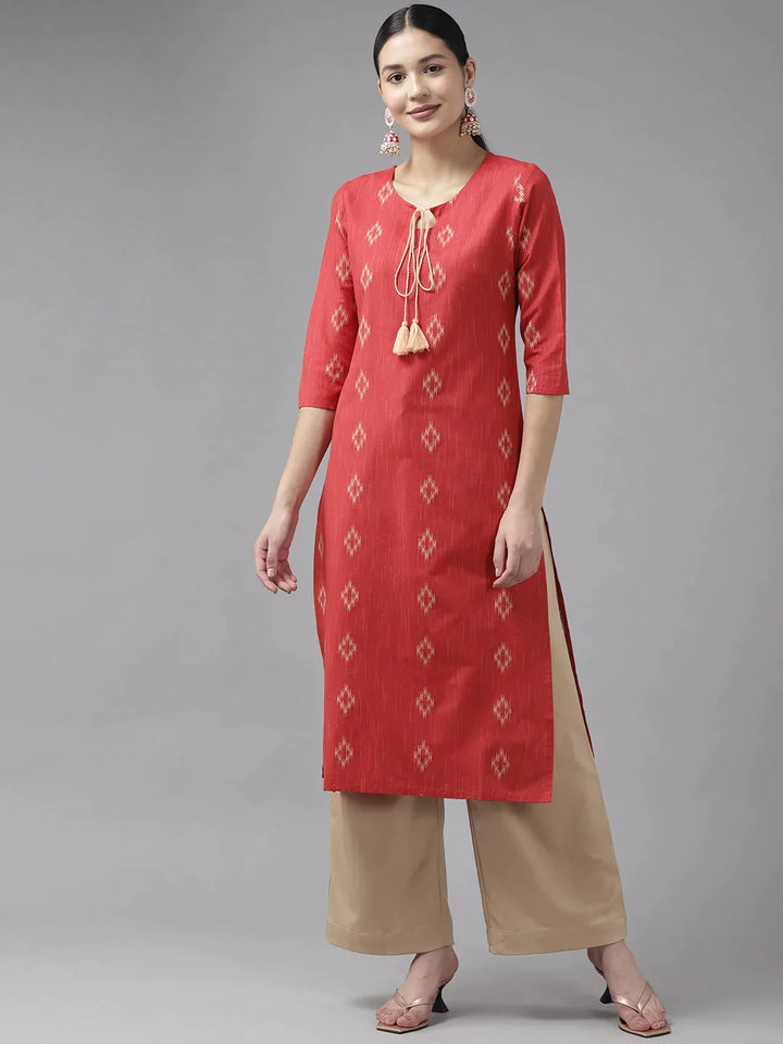 Red Pure Cotton Straight Kurta Only