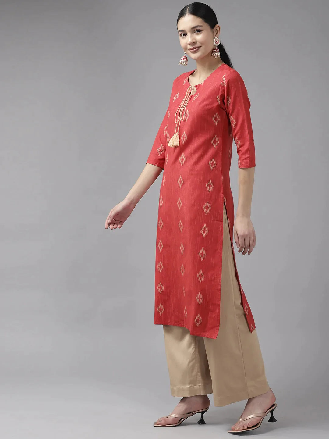 Red Pure Cotton Straight Kurta Only