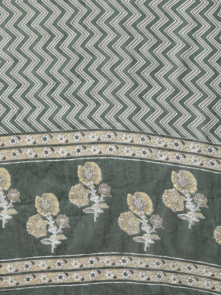 Green Floral Printed Dupatta Set