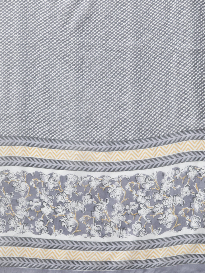 Grey Floral Printed Dupatta Set