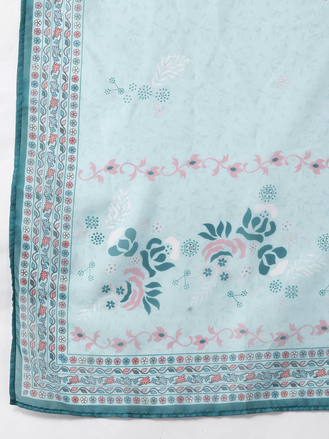 Blue Embroidered Silk Dupatta Set