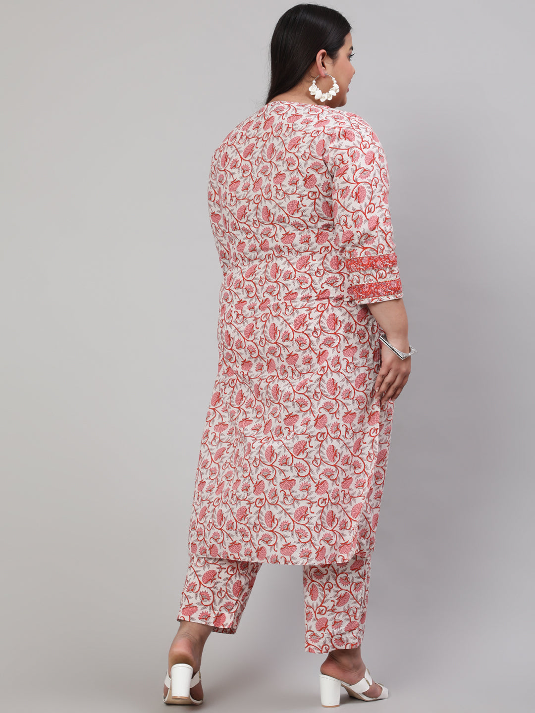White & Pink Cotton Bagh Print Kurta & Pants