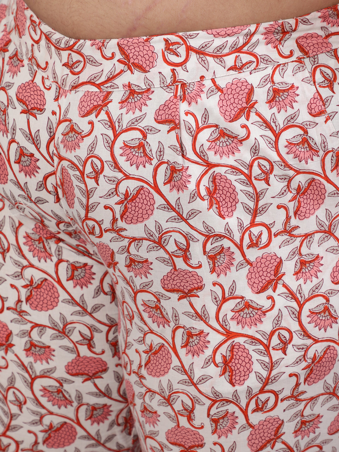 White & Pink Cotton Bagh Print Kurta & Pants