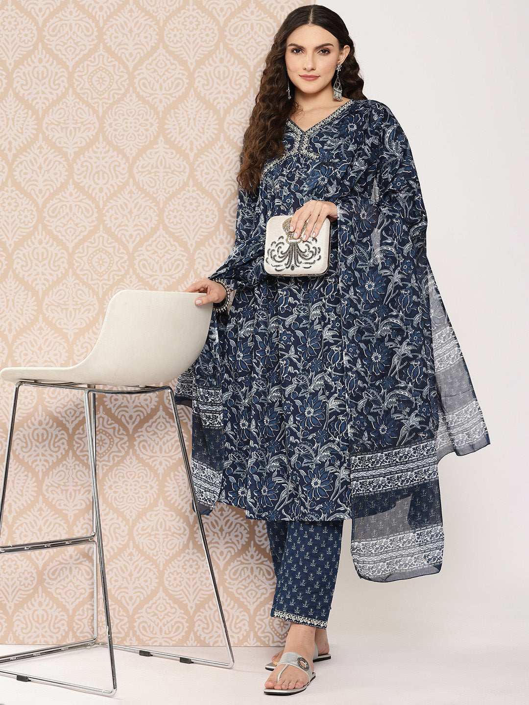 Blue-Women-Floral-Embroidered-Regular-Pure-Cotton-Kurta-With-Trousers-&-With-Dupatta-1252SKDBL