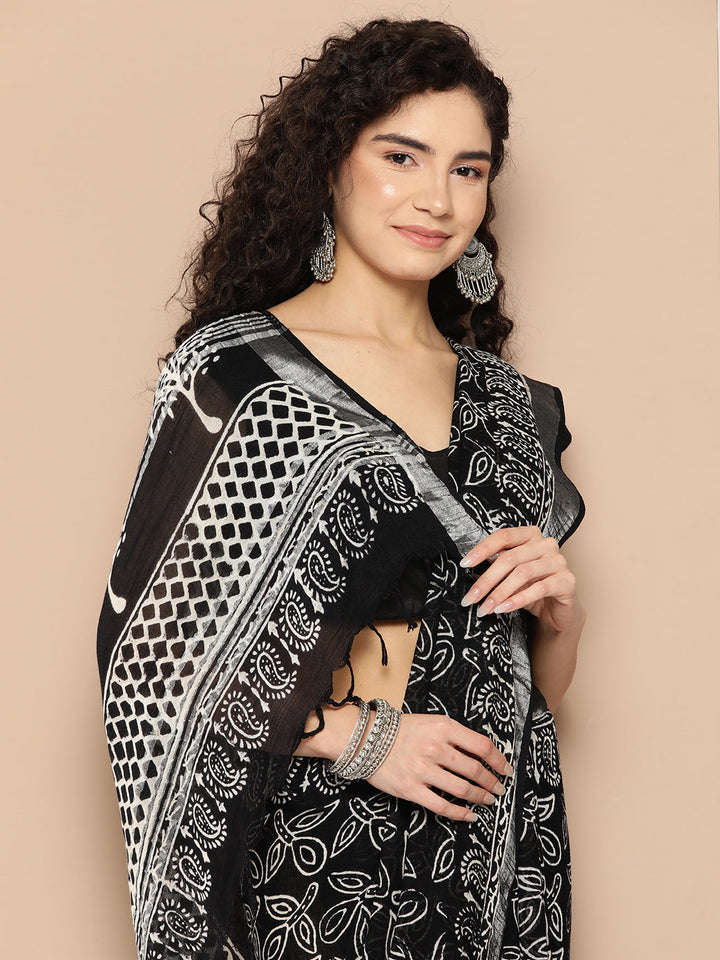 Black Pure Cotton Handwoven Saree