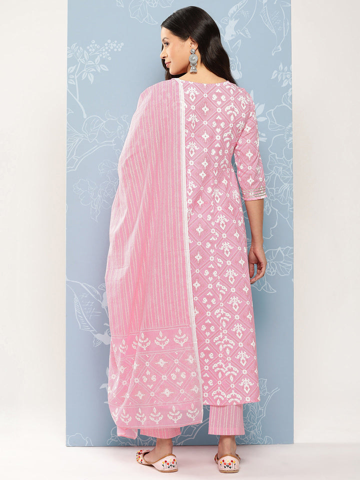 Pink-Printed-With-Chikankari-Pure-Cotton-Kurta-With-Trousers-&-Dupatta-1332SKDPK