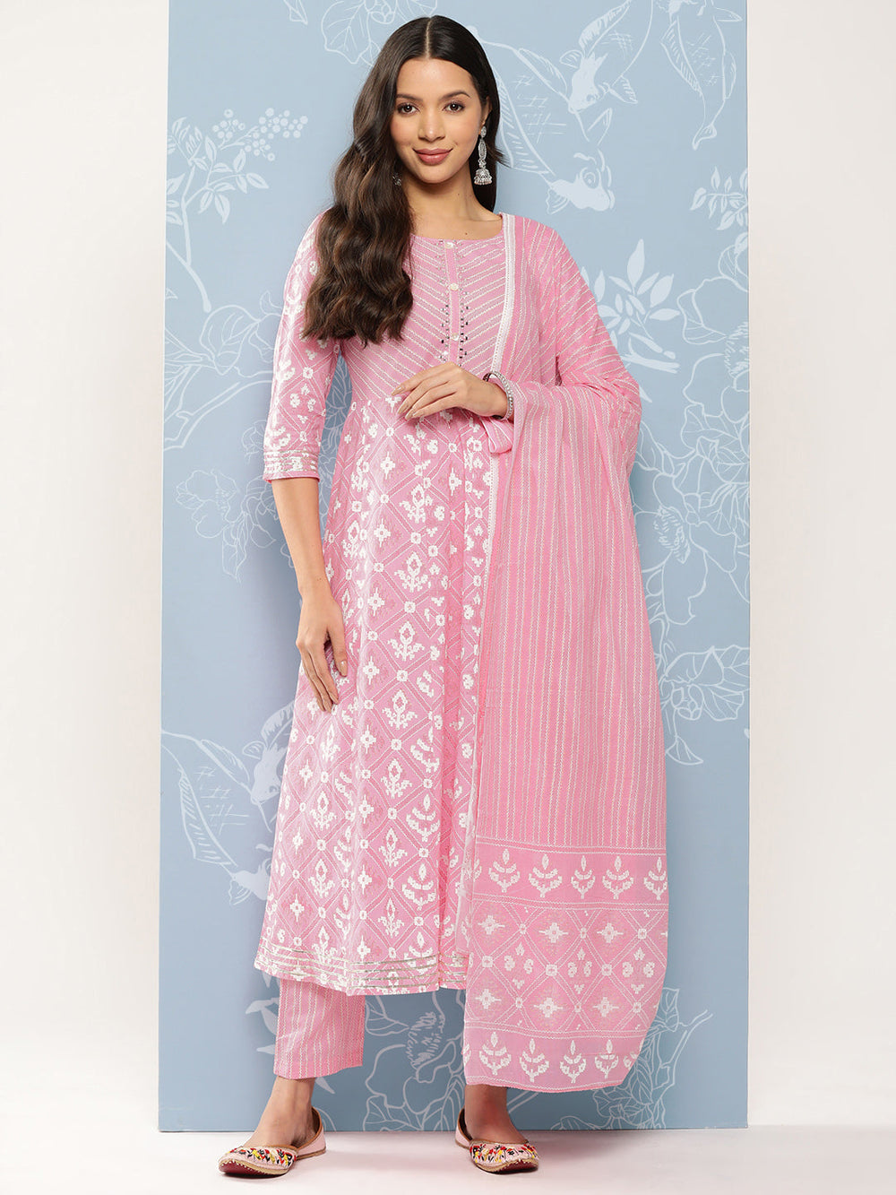 Pink-Printed-With-Chikankari-Pure-Cotton-Kurta-With-Trousers-&-Dupatta-1332SKDPK