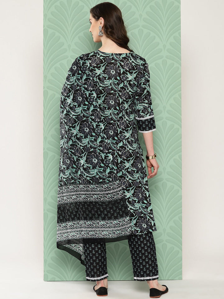 Black-Floral-Printed-Regular-Pure-Cotton-Kurta-With-Trousers-&-Dupatta-1345SKDBK