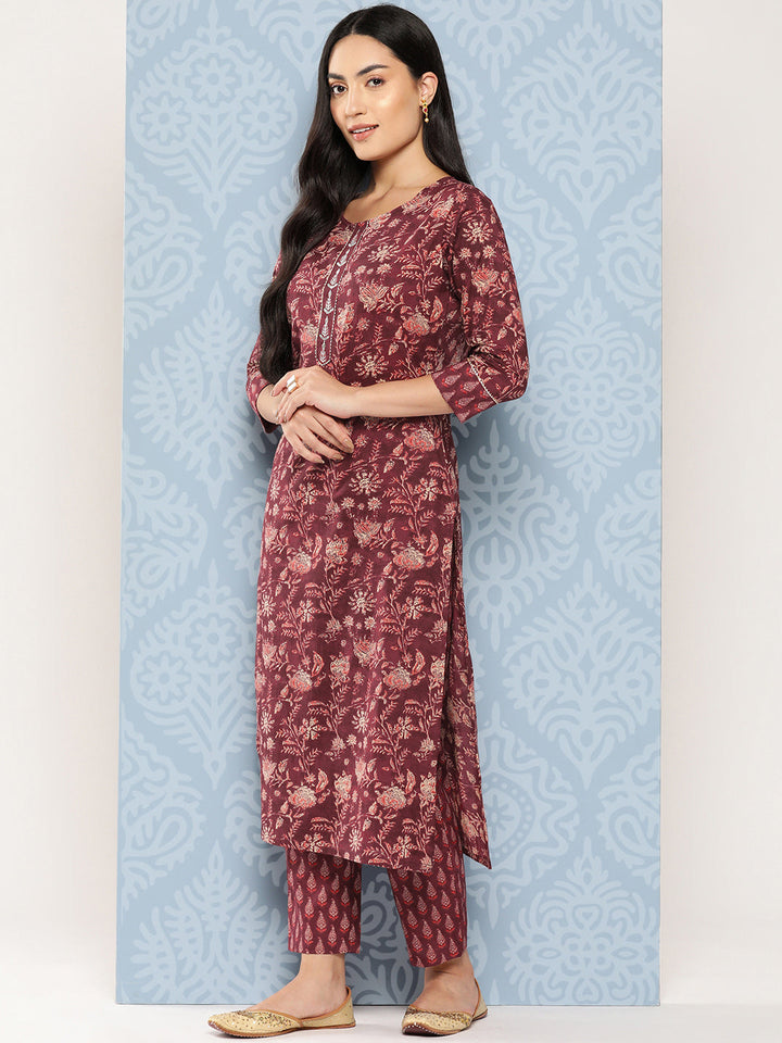 Floral Printed Gotta Patti Pure Cotton Kurta With Trousers & Dupatta