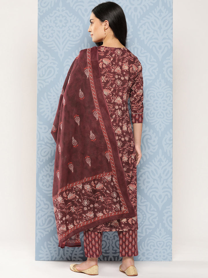 Floral Printed Gotta Patti Pure Cotton Kurta With Trousers & Dupatta