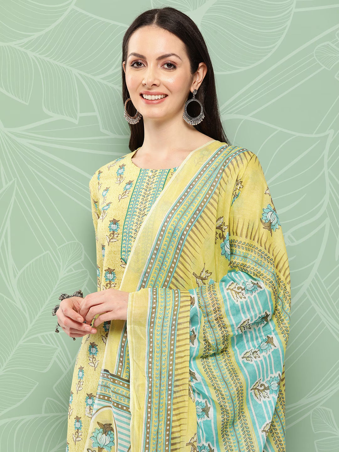 Floral-Printed-Regular-Pure-Cotton-Kurta-With-Trousers-&-With-Dupatta-1371SKDOL