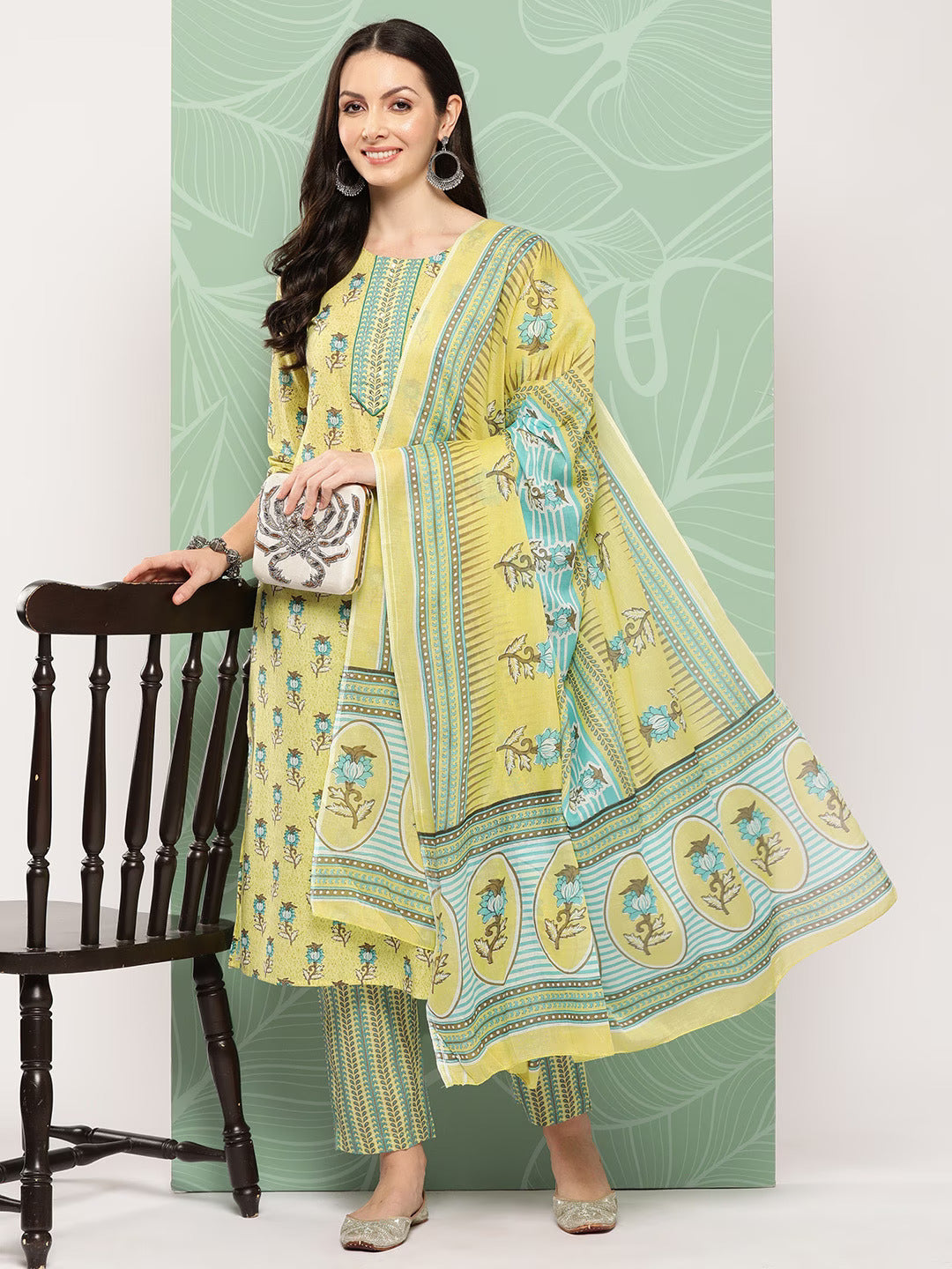 Floral-Printed-Regular-Pure-Cotton-Kurta-With-Trousers-&-With-Dupatta-1371SKDOL