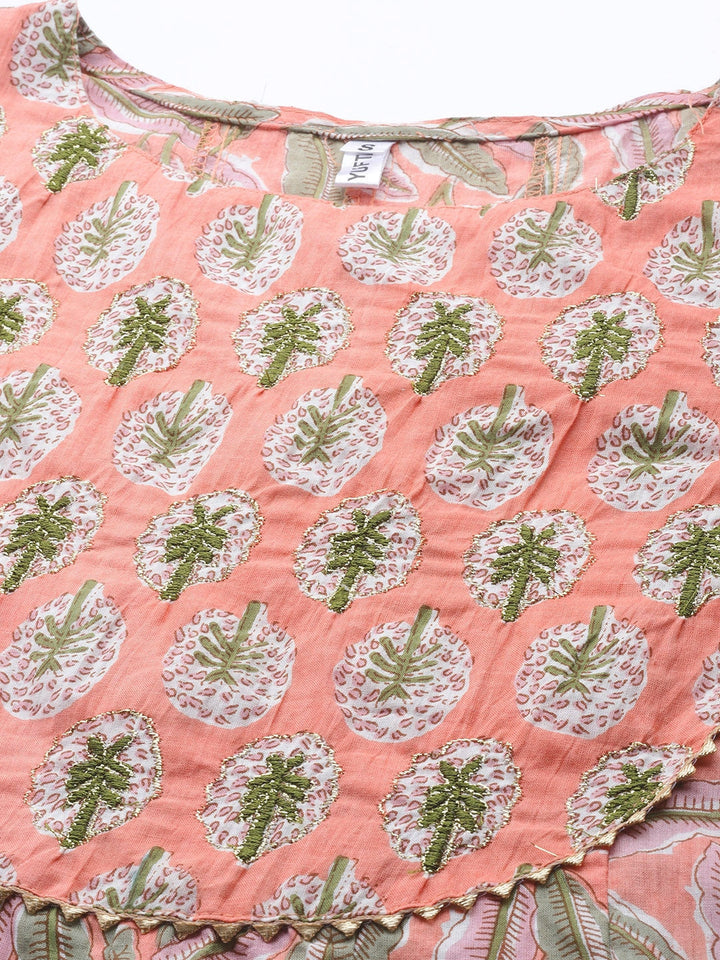 Peach-Printed-Kurta-Pure-Cotton-Set