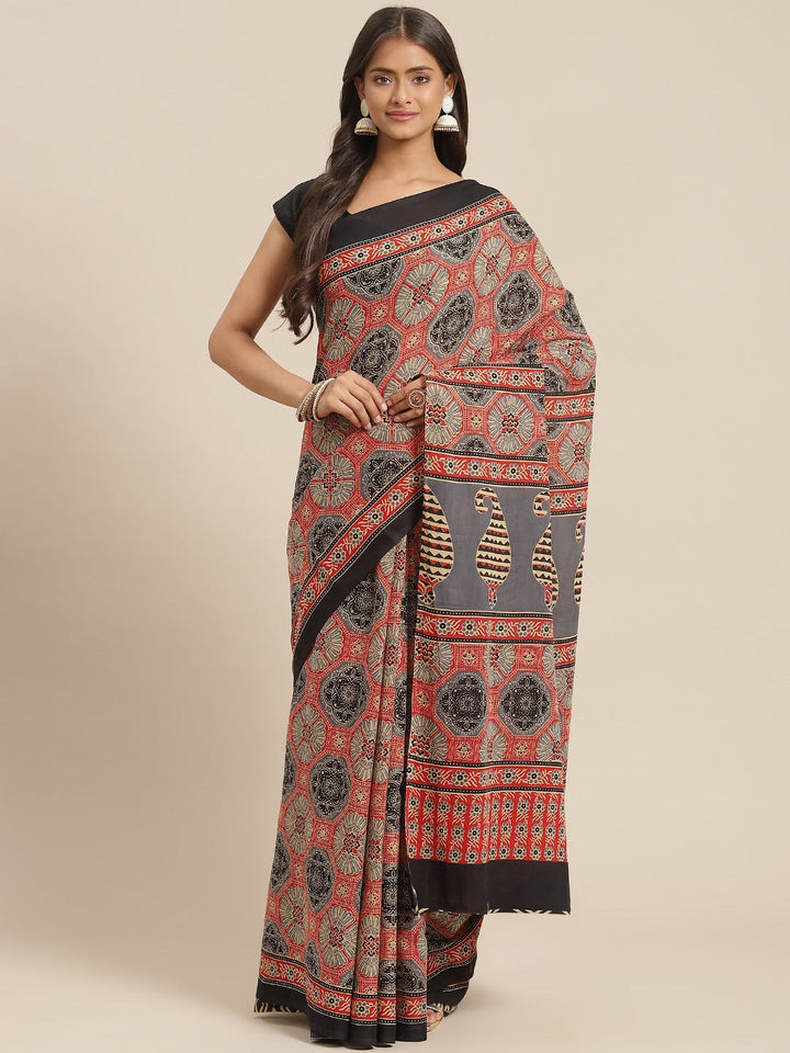 Red-&-Olive-Green-Printed-Saree-6036SAROL