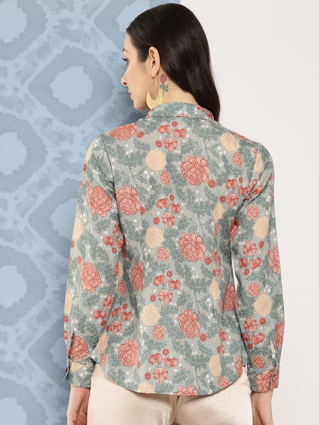 Green-Floral-Opaque-Printed-Casual-Shirt-1419TOPGR