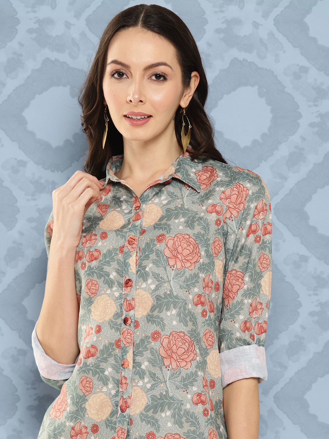 Green-Floral-Opaque-Printed-Casual-Shirt-1419TOPGR