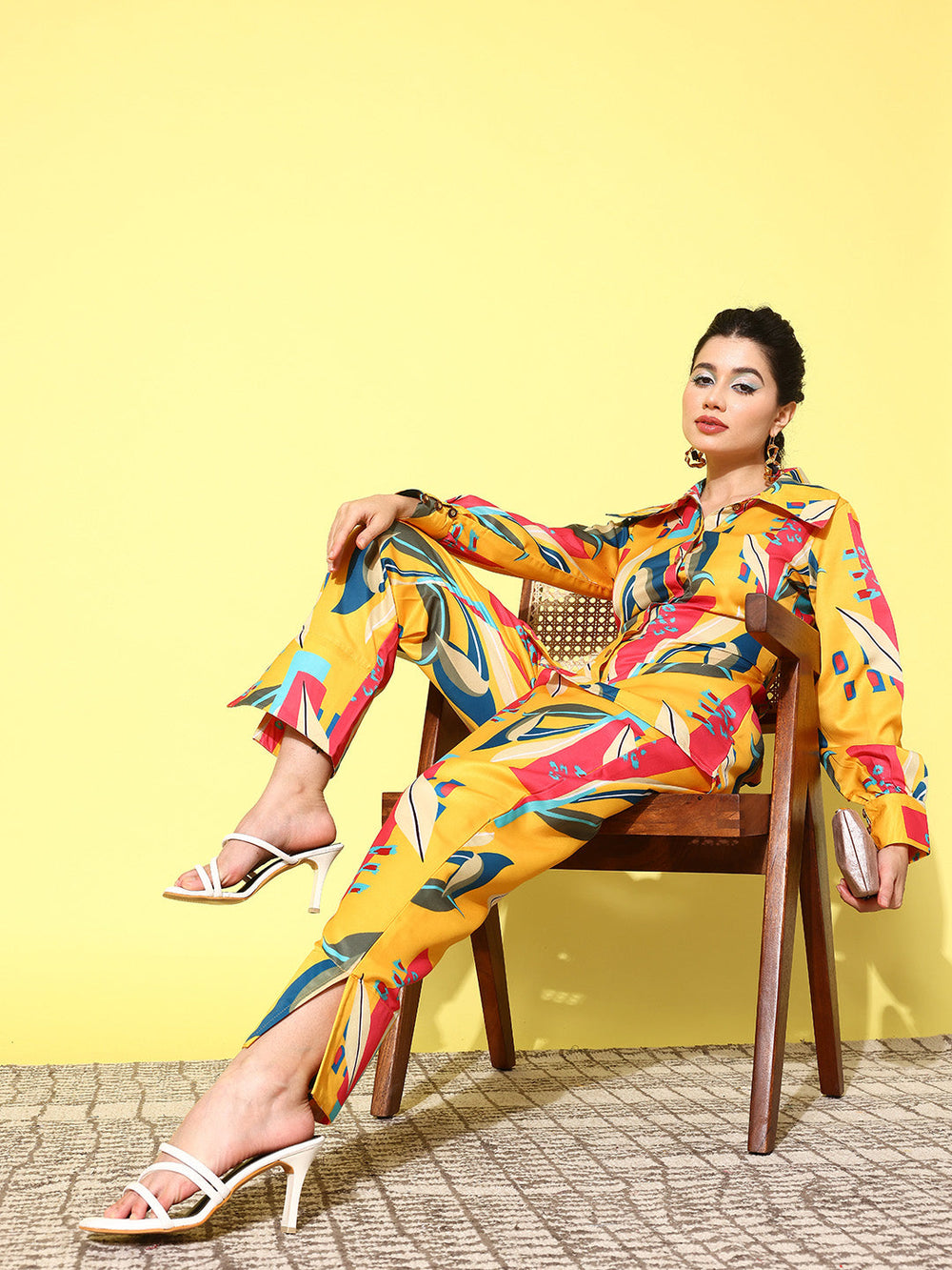 Yellow-And-Pink-Printed-Satin-Shirt-With-Trousers-Co-Ords-1433CRDYL