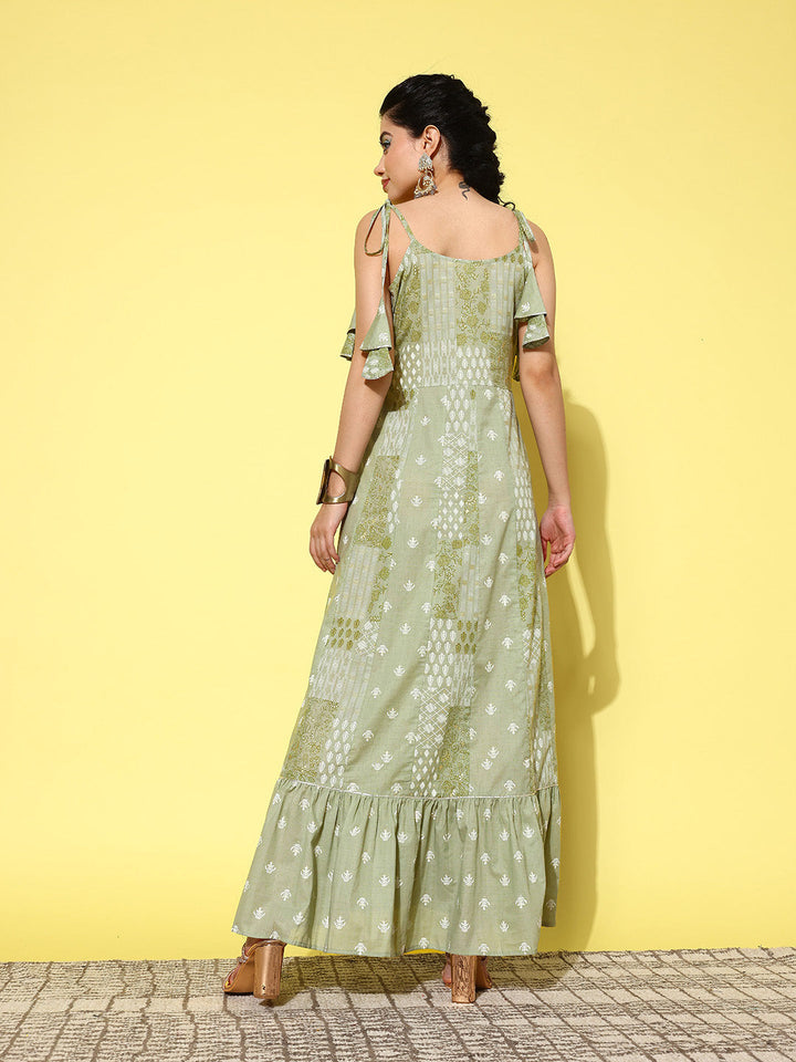 Green-Ethnic-Motifs-Print-Cotton-A-Line-Maxi-Dress