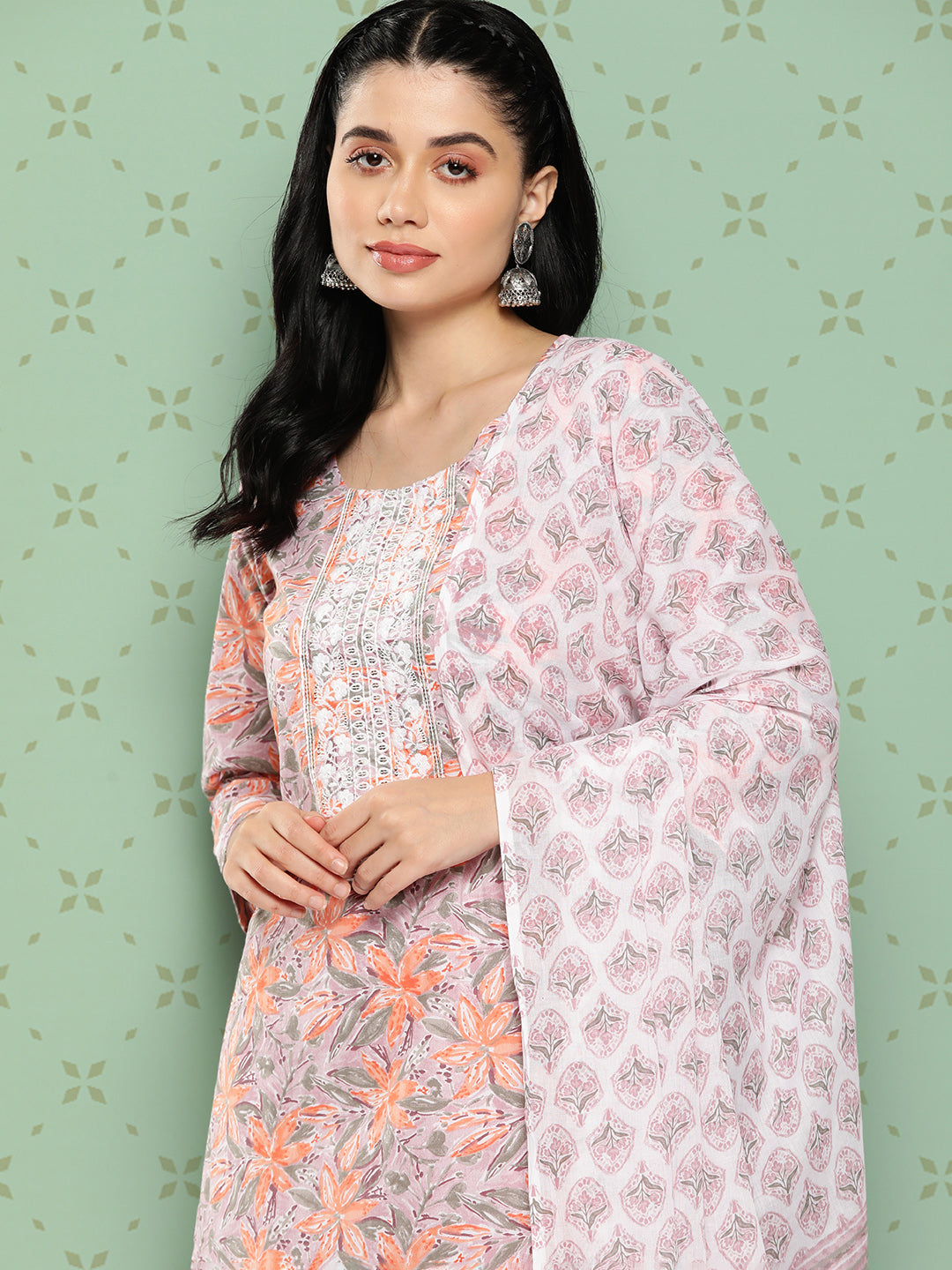 Pink-Floral-Embroidered-Regular-Pure-Cotton-Kurta-With-Trousers-&-Dupatta-Set-1443SKDPK