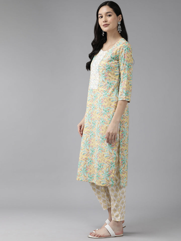 Yellow-Floral-Embroidered-Sequinned-Pure-Cotton-Kurta-With-Trousers-&-Dupatta-1443SKDYL