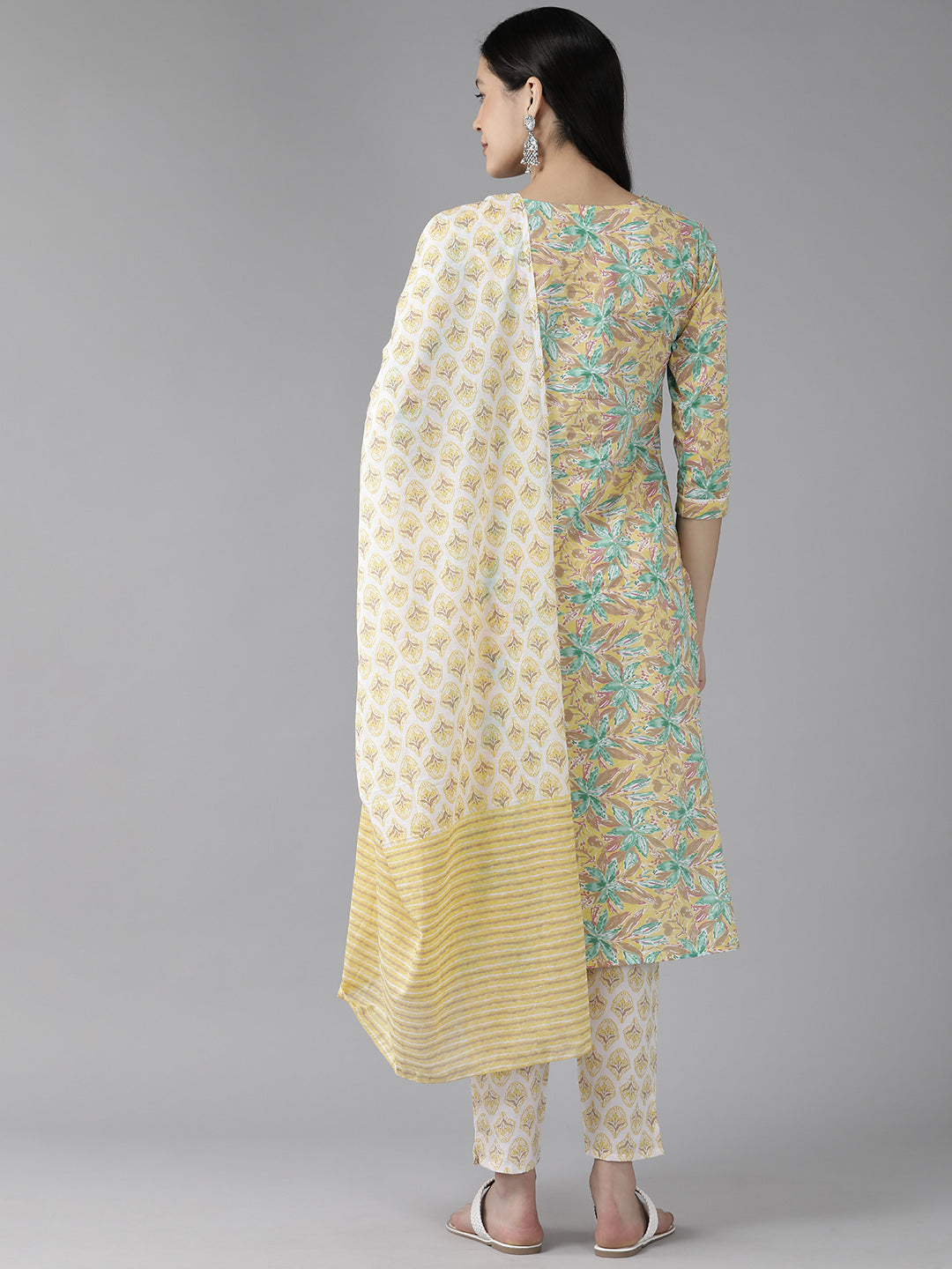 Yellow-Floral-Embroidered-Sequinned-Pure-Cotton-Kurta-With-Trousers-&-Dupatta-1443SKDYL