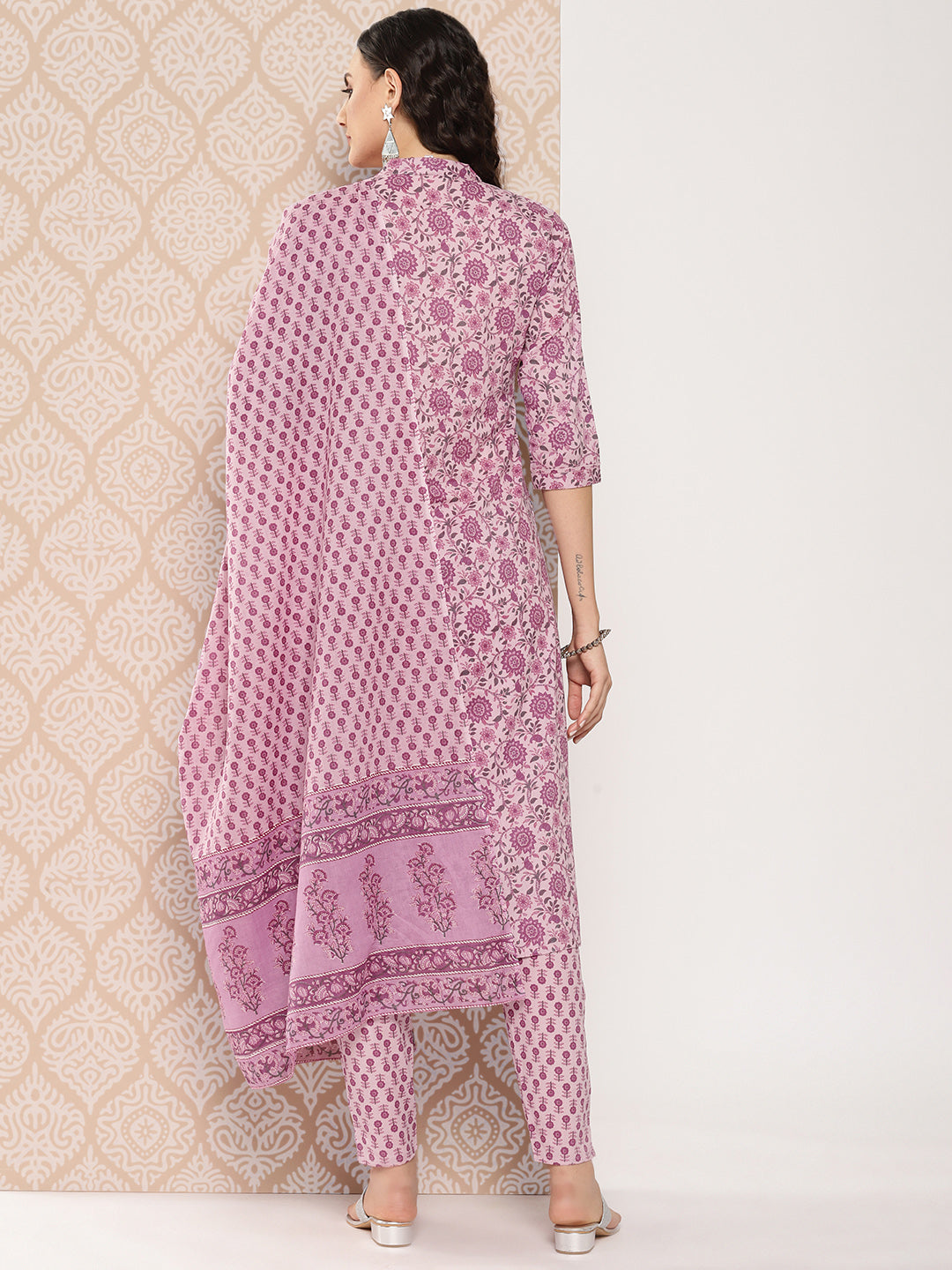 Pink-Floral-Print-Pure-Cotton-Kurta-With-Trousers-&-Dupatta
