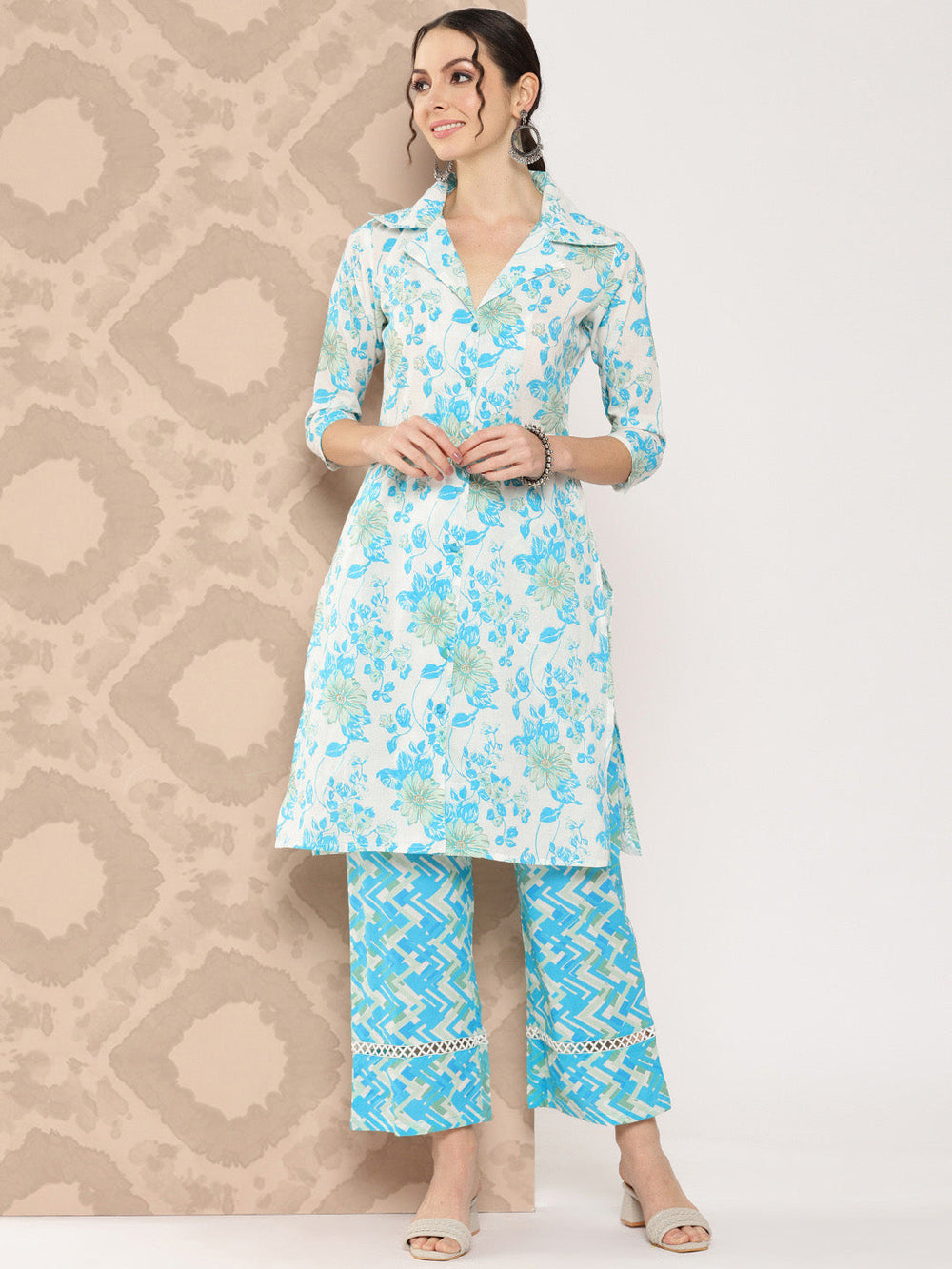 White-And-Blue-Floral-Printed-Pure-Cotton-Kurta-With-Trousers-1463CRDWH