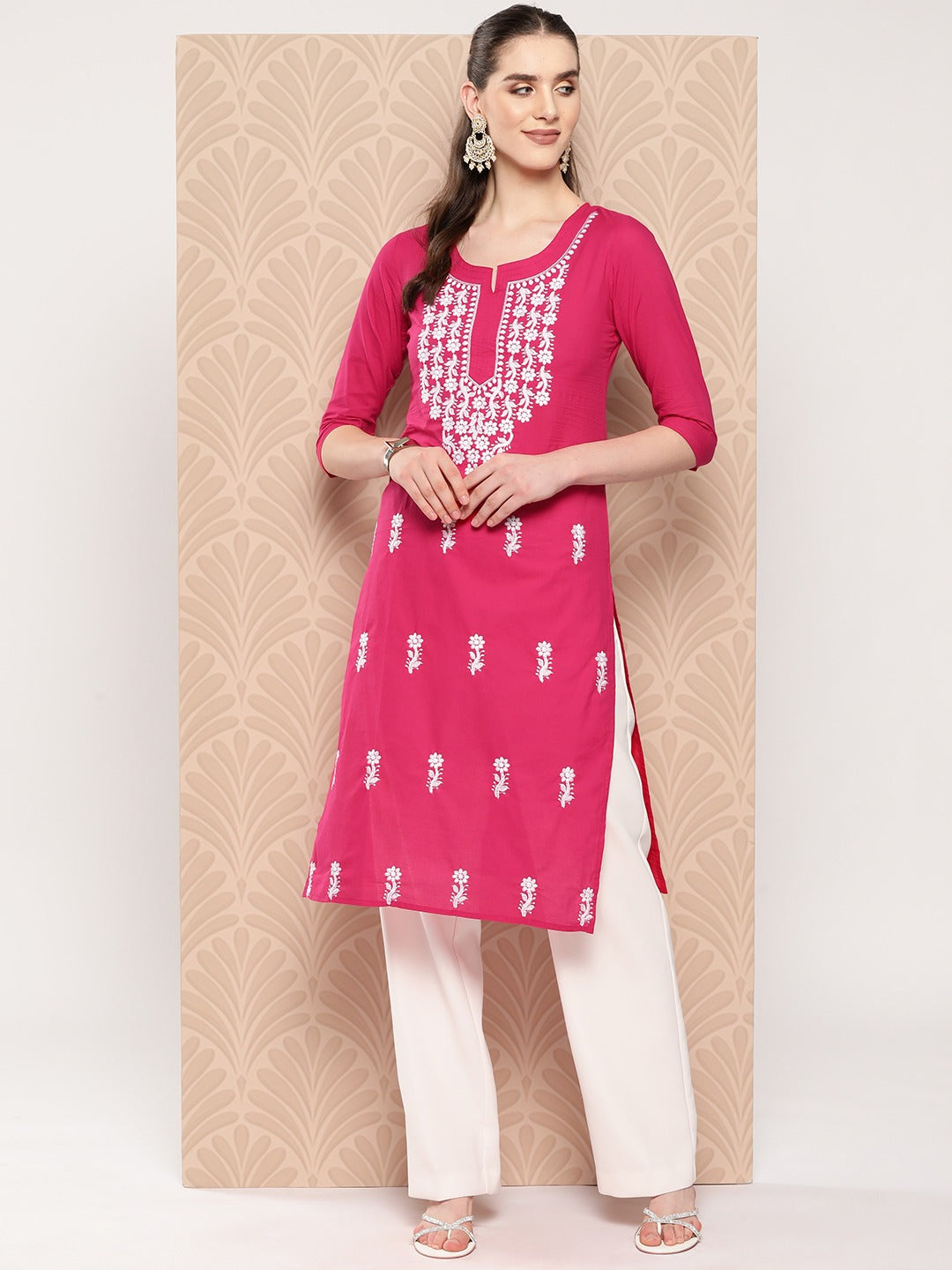 Hot-Pink-Floral-Embroidered-Pure-Cotton-Kurta-1497KURHP