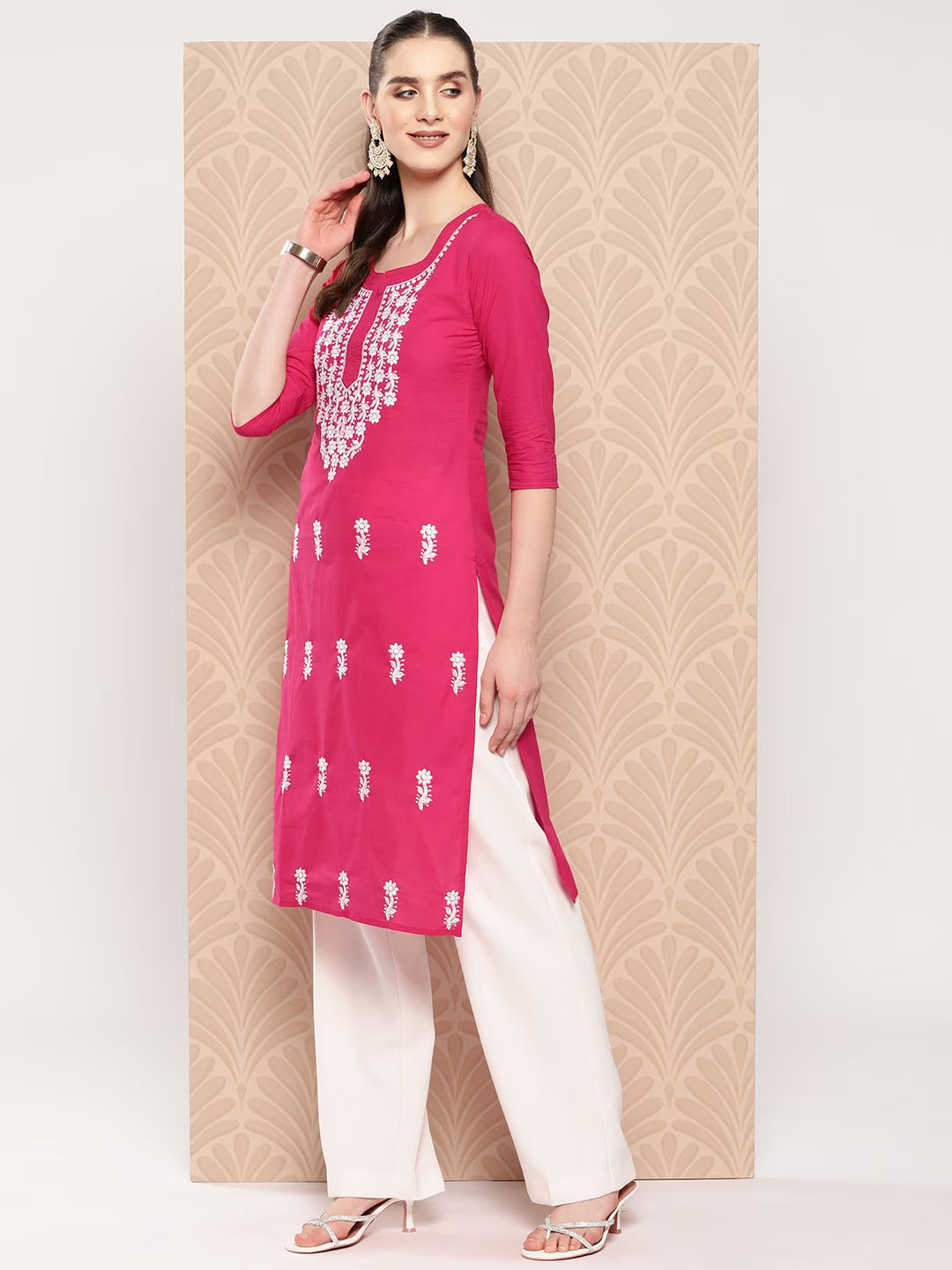 Hot-Pink-Floral-Embroidered-Pure-Cotton-Kurta-1497KURHP