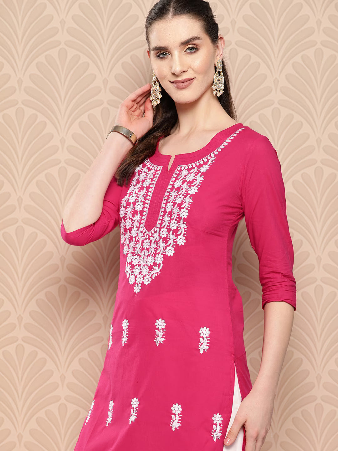 Hot-Pink-Floral-Embroidered-Pure-Cotton-Kurta-1497KURHP
