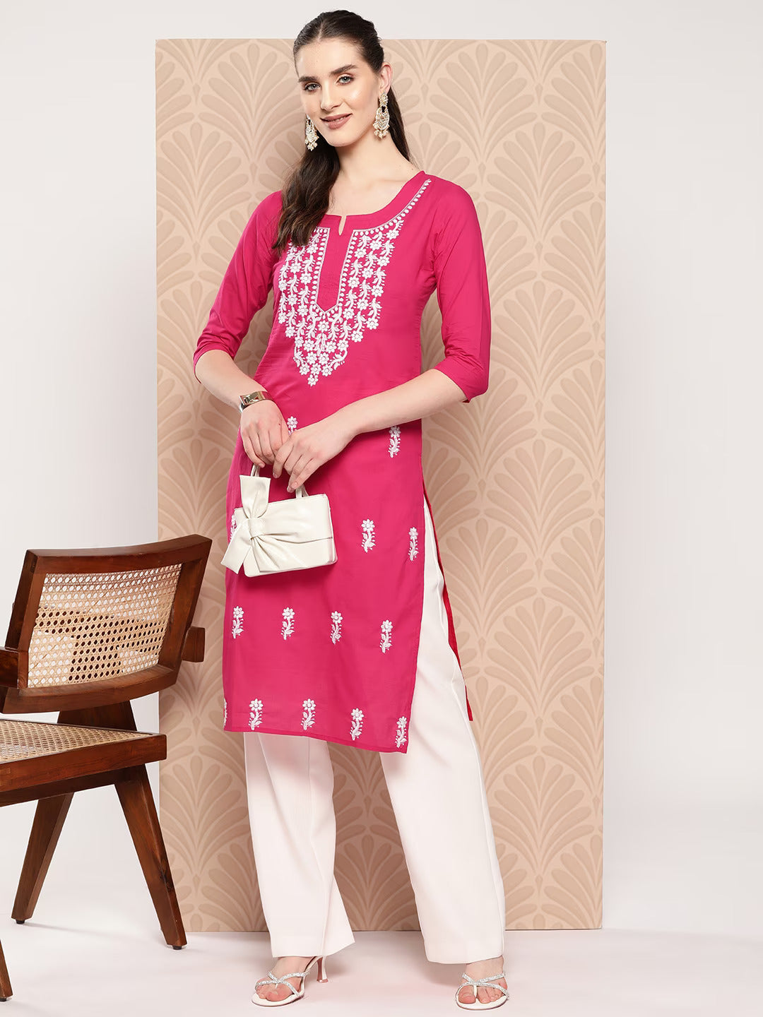 Hot-Pink-Floral-Embroidered-Pure-Cotton-Kurta-1497KURHP