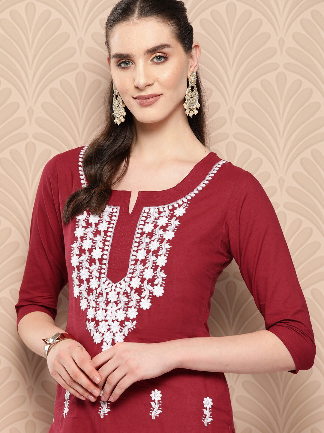 Maroon-Floral-Embroidered-Pure-Cotton-Kurta-1497KURMR