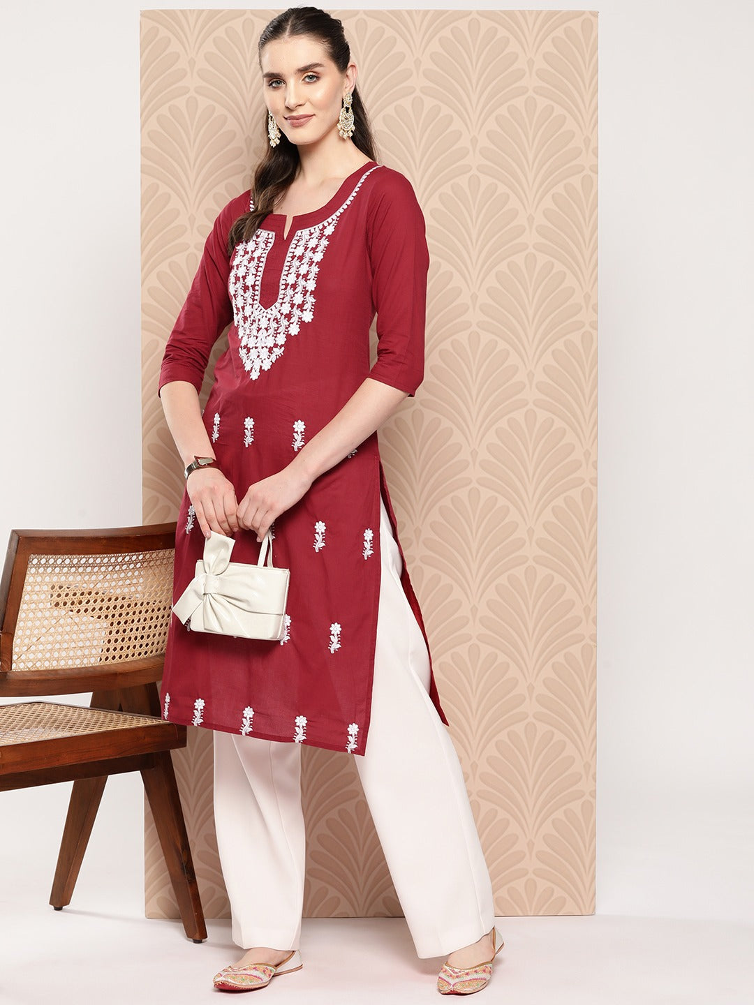 Maroon-Floral-Embroidered-Pure-Cotton-Kurta-1497KURMR