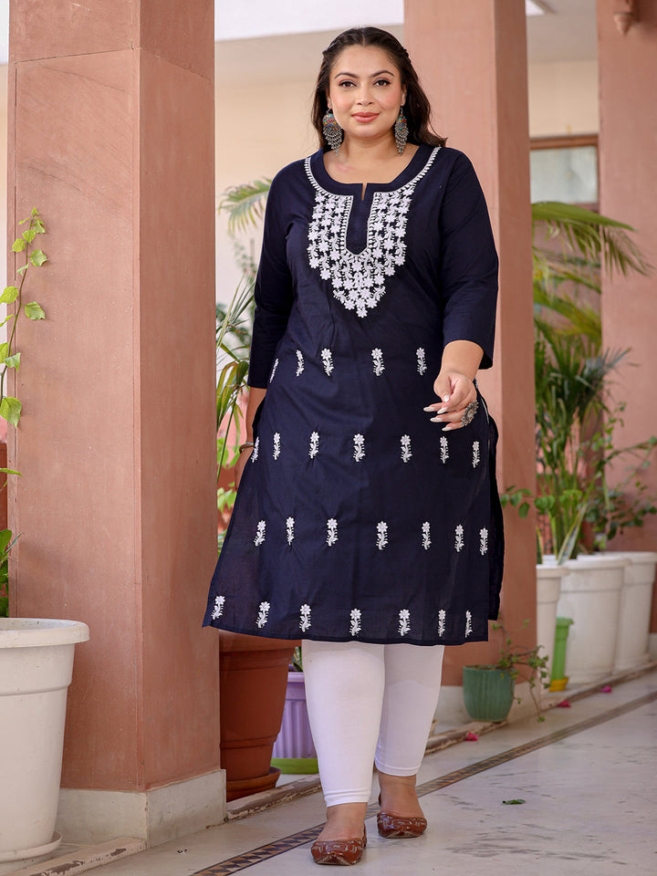 Floral Embroidered Chikankari Pure Cotton Kurta