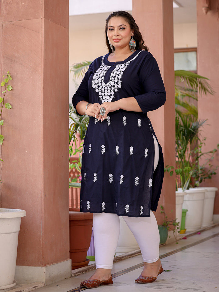 Floral Embroidered Chikankari Pure Cotton Kurta