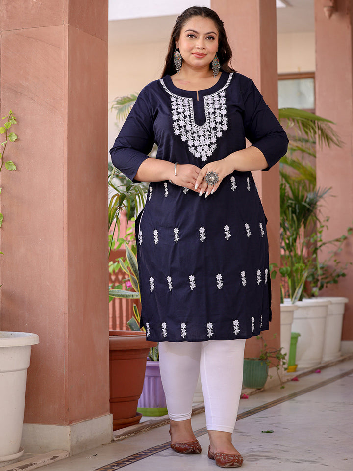 Floral Embroidered Chikankari Pure Cotton Kurta