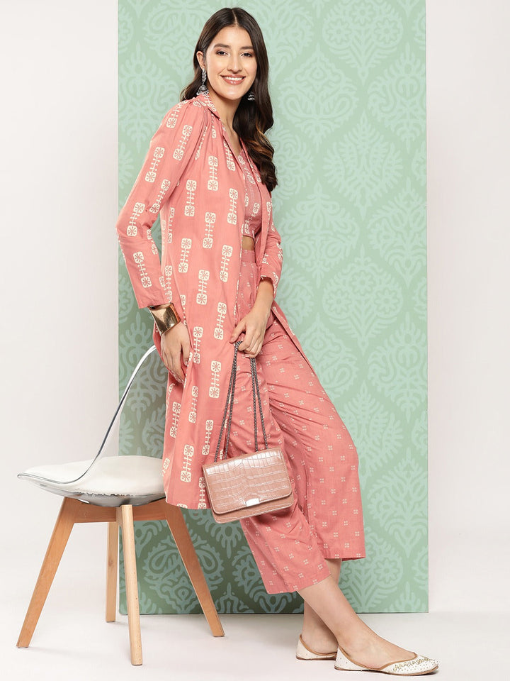 Printed Cotton Top With Trousers With Shrug