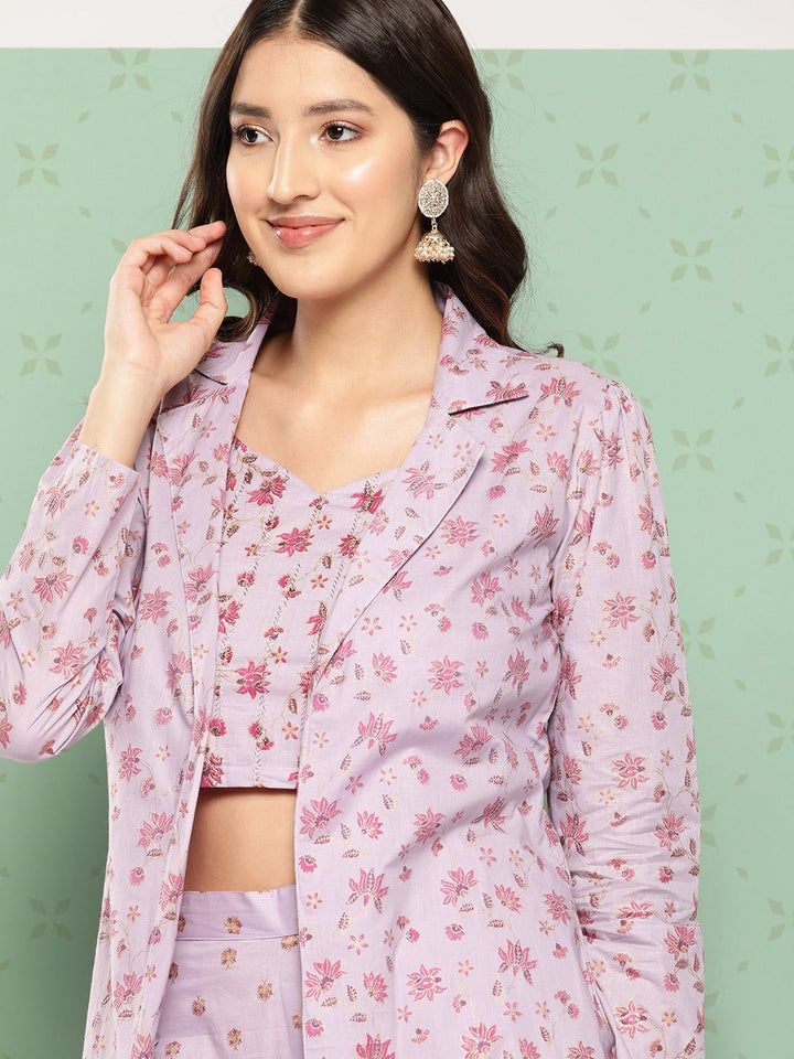 Printed Cotton Top With Trousers With Shrug