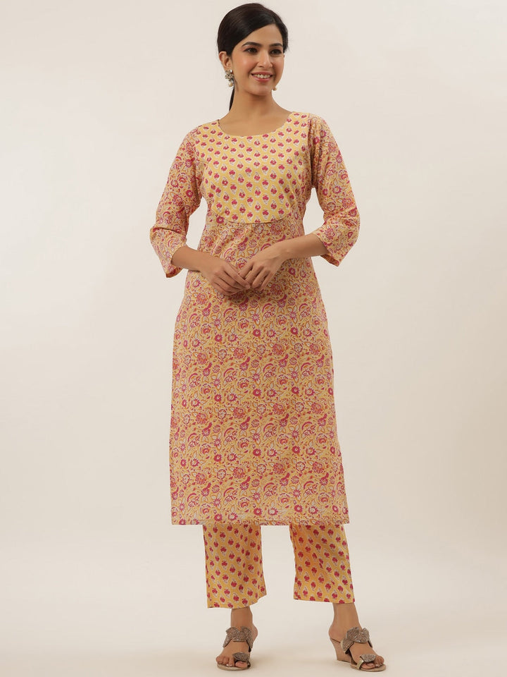 Yellow Ethnic Motifs Cotton Kurta Set Yufta Store