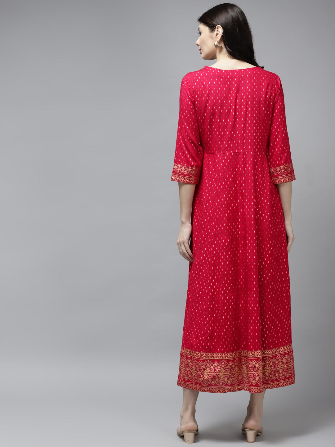 Pink Printed Gota Patti Dress