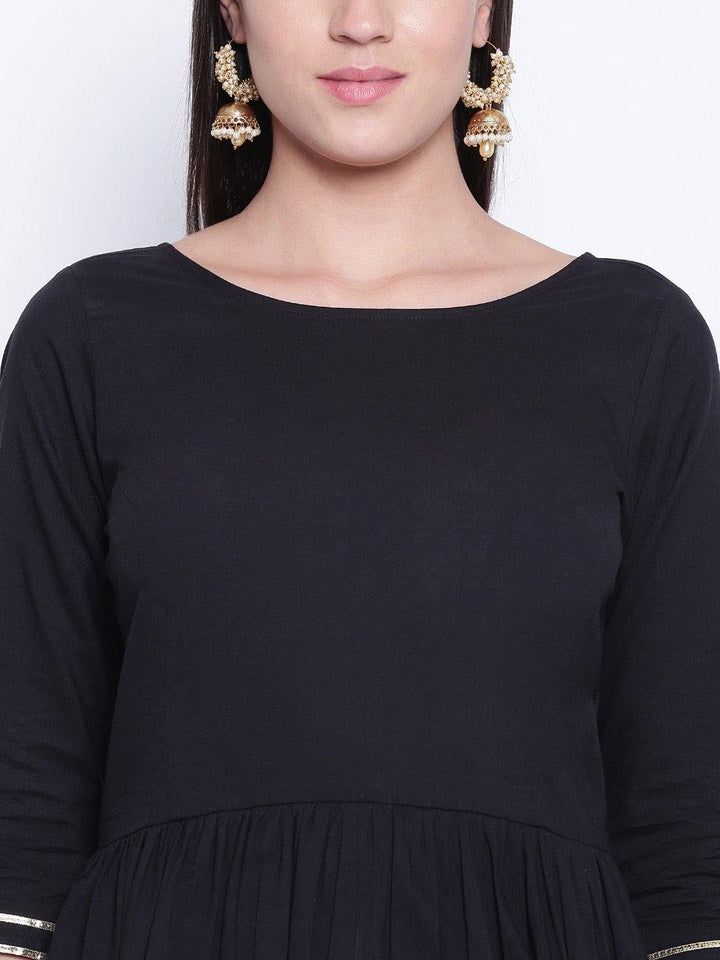 Black Peplum Top Sharara Set With Gota Lace