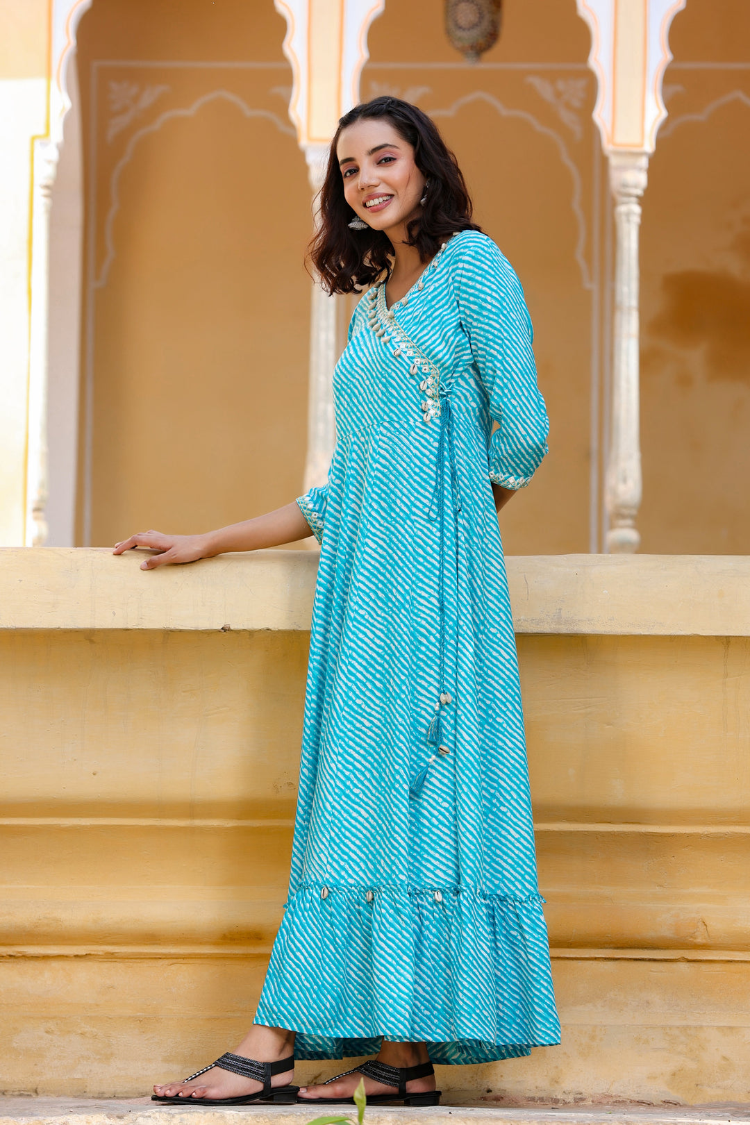 Blue-Lehariya-Printed-Viscose-Rayon-Dress