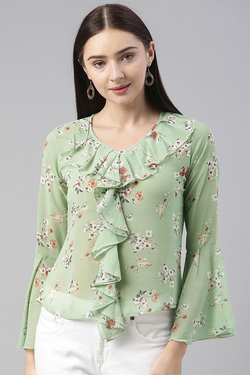 ZERESOUQ-Pale-Green-Georgette-Floral-Printed-Ruffle-Top