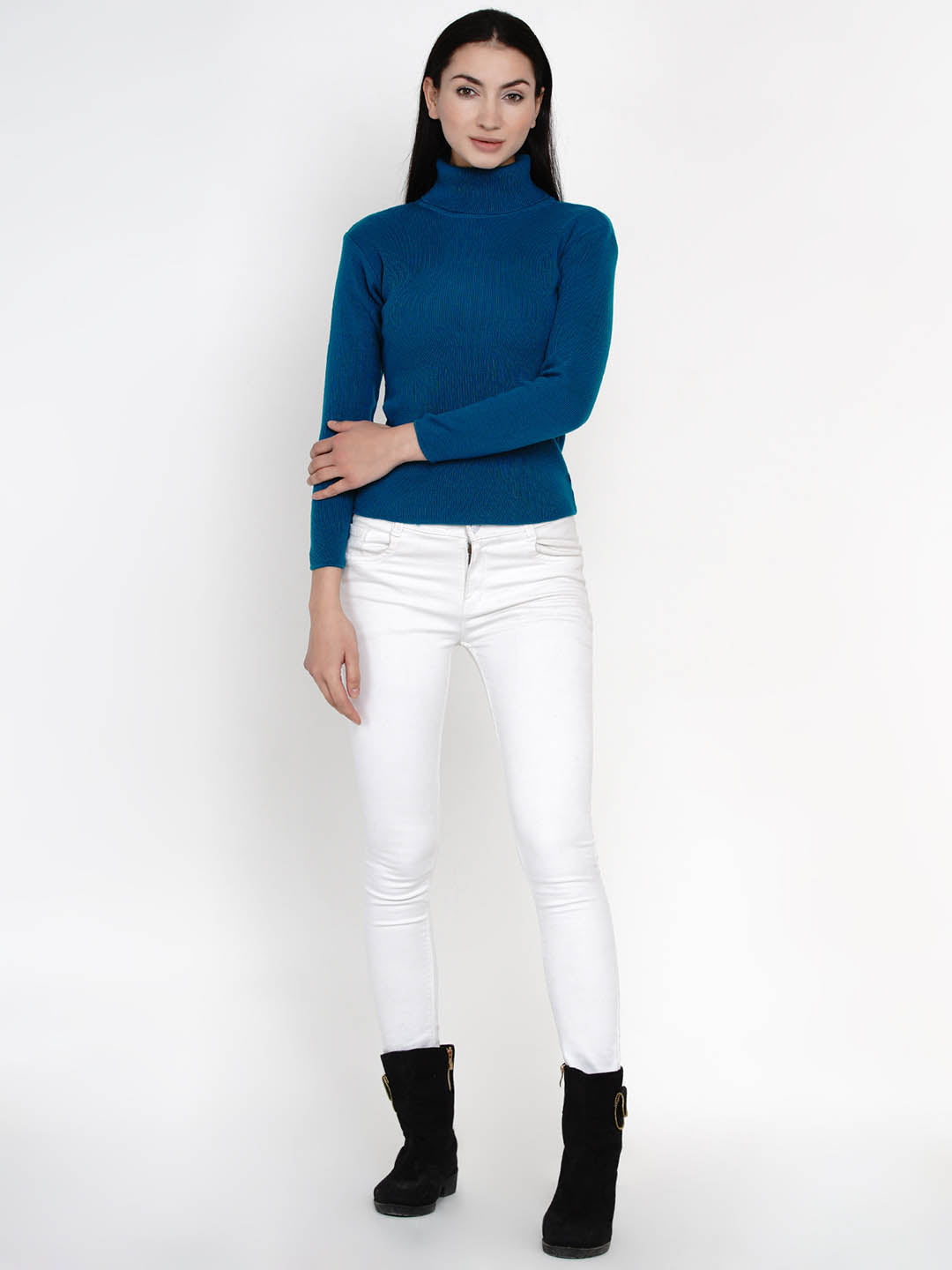 Turquoise Winter Acrylic High Neck Sweater