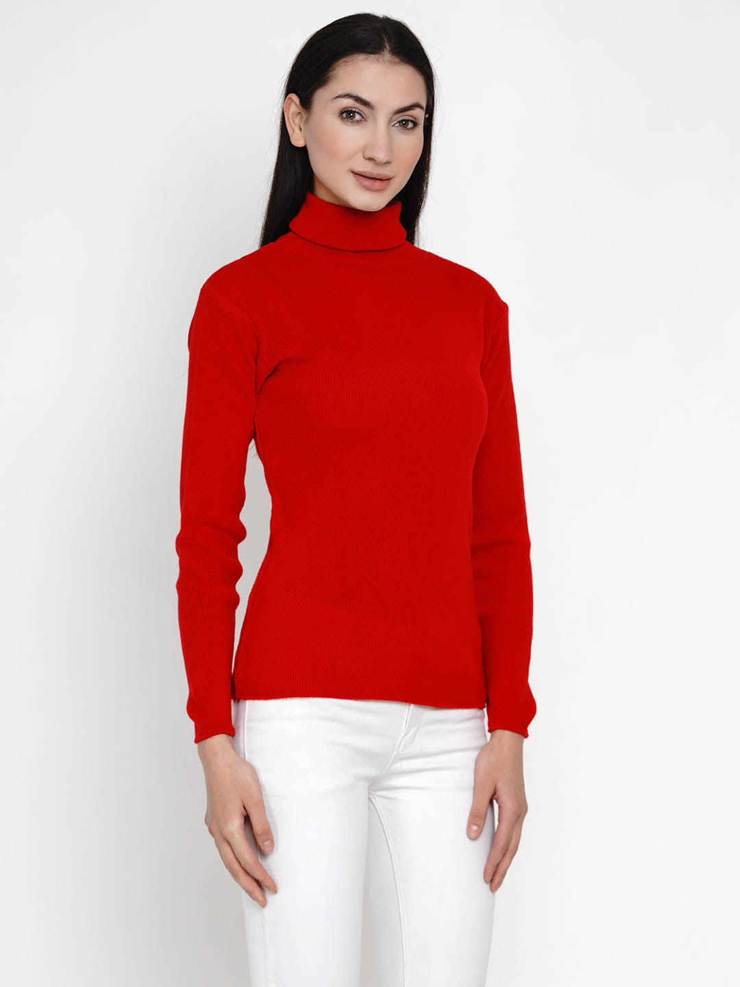 Red Winter Acrylic High Neck Sweater
