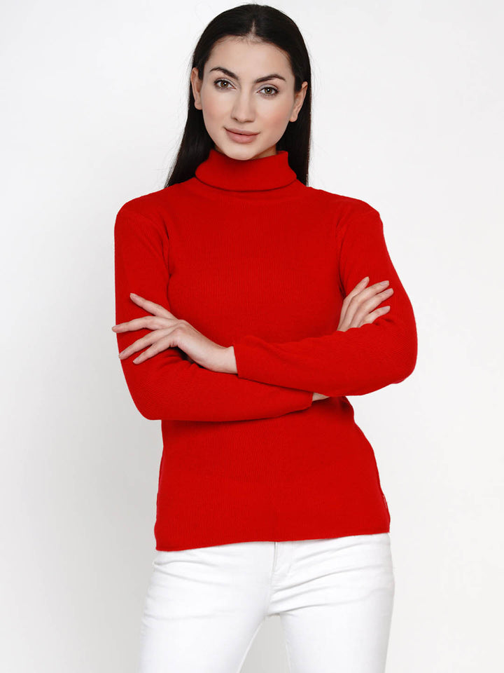 Red Winter Acrylic High Neck Sweater